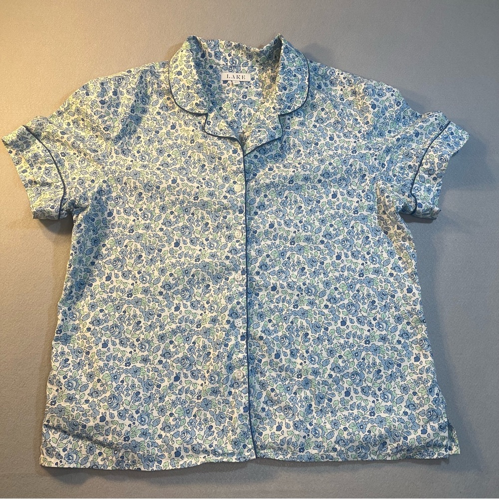 LAKE Pajamas Sleepwear Top Large Poplin Button Up Ditsy Floral Cottage Preppy
